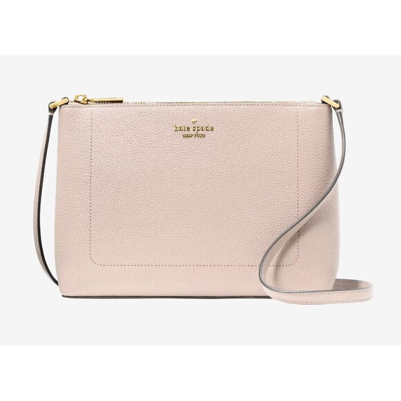 New Kate Spade Leila Crossbody Pebble Leather Cozy Grey (light beige) - Picture 2 of 5